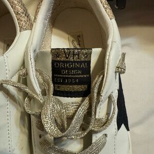 Vintage Havana  White leather and Gold Sneakers snake skin accent